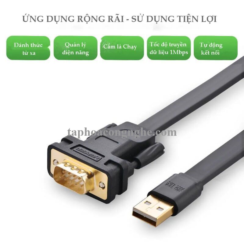 Ugreen 20221 3M Cáp tín hiệu chuyển đổi USB 2.0 sang COM RS232 dáng dẹt cao cấp CR107 30020221